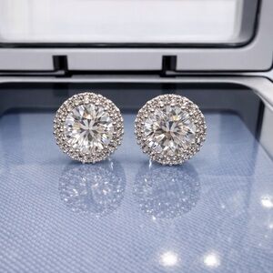 2.4ct D-Color Moissanite Round Halo Stud Earrings | GRA Certified | 925 Silver